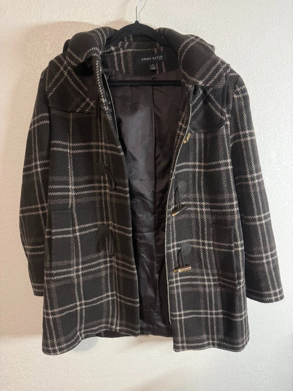 Anne Klein Women's Plaid Wool Toggle Coat Size 10